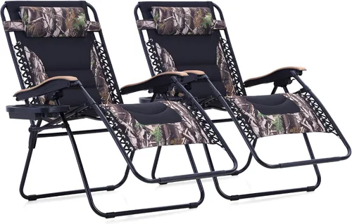 Vista 11 de MFSTUDIO Sillas Zero Gravity, silla reclinable de gran tamaño para patio, silla plegable acolchada con bandeja portavasos, soporta 400 libras