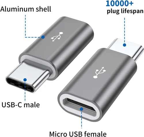 Vista 2 de QianLink Adaptador micro USB a USB C, paquete de 8 adaptadores USB tipo C de aluminio compatibles con Samsung Galaxy S10 S9 S8 Plus Note 9 8, LG V40