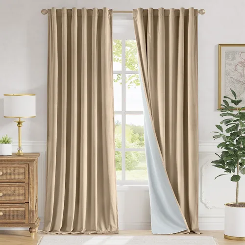 Vista 118 de Lazzzy - 2 paneles de cortinas opacas de terciopelo, con aislamiento térmico, muy suaves, lujosas, con bolsillo para cortinero, para dormitorio