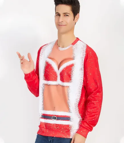 Vista 3 de Suéter Ahegao feo de Navidad unisex, con estampado en 3D, suéter tipo sudadera con estampado divertido, para festivo