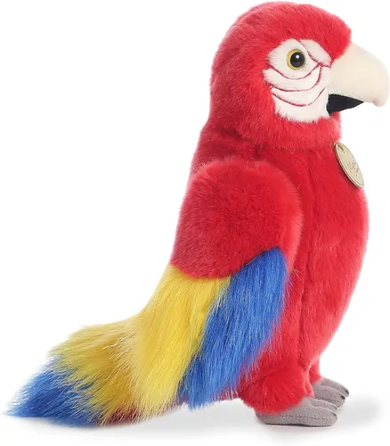 Vista 2 de Aurora® Adorable guacamaya de peluche Miyoni®, detalle realista, compañía entrañable, rojo, 11 pulgadas