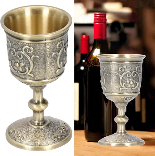 Vista 4 de Mumusuki Copa de bronce vintage, cáliz real medieval, control de temperatura, detalles en relieve, versátil entretenimiento, vasos de vino de whisky