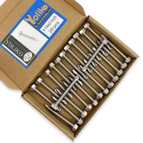 Vista 7 de Tornillos autoperforantes de cabeza hexagonal de arandela #14 x 2 (1" a 3" disponibles), acero inoxidable 410, tornillos Tek de chapa