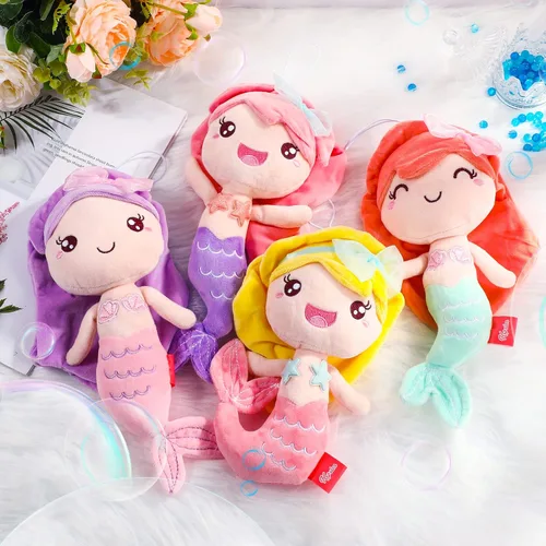 Vista 4 de Civaner 4 juguetes de peluche de princesa sirena para niñas, animales de peluche de sirena pequeña, muñecas de princesa del océano, decoraciones