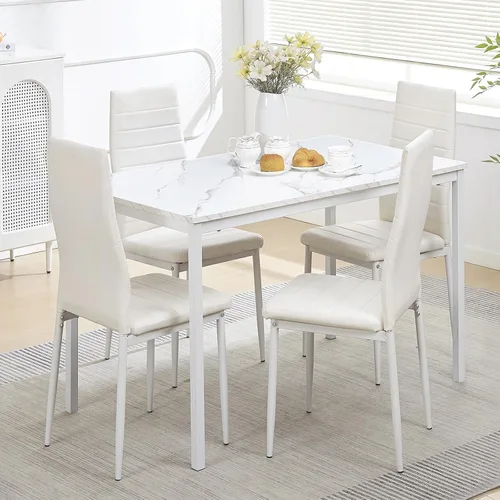 Vista 38 de Juego de comedor de 5 piezas para 4 mesas de comedor de mármol con sillas, mesa de cocina rectangular y sillas para cocina del hogar, comedor