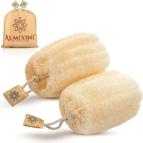 Almooni Esponja exfoliante corporal natural para hombres y mujeres, esponja egipcia redonda real con textura consistente, esponja de ducha natural