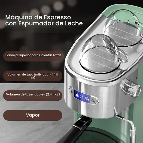 Vista 2 de Electactic Máquina de café espresso de 20 bares, cafetera profesional de acero inoxidable con pantalla LCD, tanque de agua extraíble de 45 onzas