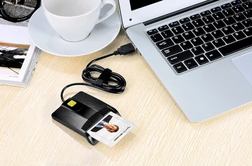 Vista 5 de SAICOO Lector de tarjetas inteligentes DOD militar USB de acceso común CAC lector de tarjetas, compatible con Mac OS, Win (versión horizontal)