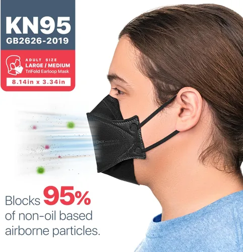 Vista 5 de BNX - Paquete de 20 mascarillas KN95, mascarilla desechable de partículas KN95 fabricada en Estados Unidos, estilo tri-fold cup/fish