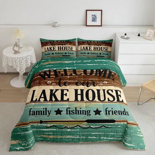 Vista 40 de Lake Life - Juego de edredón de tamaño matrimonial, juego de ropa de cama con remo de lago rústico, decoración de casa de lago, regalos de casa