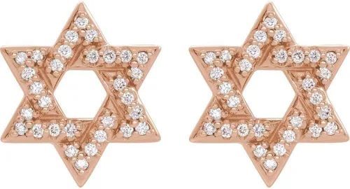 Vista 2 de Aretes de oro rosa macizo de 14 k con diamantes de 18 quilates con estrella de David (0.433 in x 0.390 in), Oro, Diamante