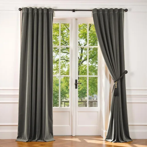 Vista 100 de Lazzzy - 2 paneles de cortinas opacas de terciopelo, con aislamiento térmico, muy suaves, lujosas, con bolsillo para cortinero, para dormitorio