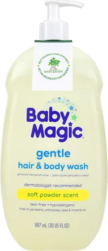 Vista 2 de Baby Magic Lavado suave para el cabello y el cuerpo aroma a polvo suave 30 onzas líquidas paquete de 4 con caléndula nutritiva y aceite de coco