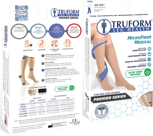 Vista 3 de Truform Medias de compresión médicas de 20-30 mmHg, microfibra con infusión de aloe, hasta la rodilla, puntera cerrada, beige, talla S