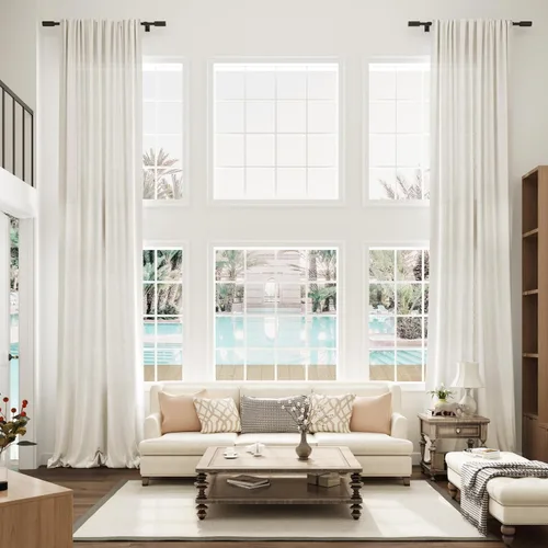 Vista 11 de Guken Cortinas extralargas de lino beige y blanco de 240 pulgadas para sala de estar alta, dormitorio, bolsillo para cortinero, cortinas de lino