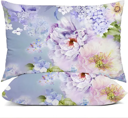 Vista 32 de YIYEA Juego de 2 fundas de almohada estándar de microfibra ultra suave de doble cepillado, fundas de almohada estándar, fundas de almohada florales