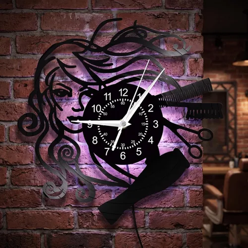 Reloj de pared para peluquería, 7 tipos de LED de color de 12 pulgadas, para peluquería, salón de belleza, silencioso, sin tictac, moderno,