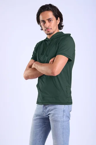 Vista 5 de LeeHanTon Mens Athletic Short Sleeve Hoodies - Casual Workout Shirt Solid Lightweight Pullover Sweatshirt