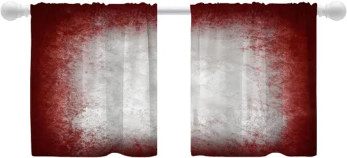 Vista 49 de Shrahala Beige and Orange Abstract Art Brushstrokes Tier Curtains for Kitchen Windows, Abstract Oil Paint Cafe Curtain Multilayer Polyester Blackout