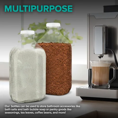 Vista 6 de Stock Your Home Botella de vidrio de medio galón con tapa (paquete de 1) jarras de 64 onzas y 3 tapas blancas, recipiente reutilizable de grado