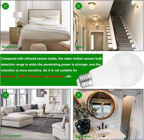 Vista 6 de Bombillas con sensor de movimiento de radar, 5000 K luz diurna A21 E26 base 15 W (equivalente a 100 W) 1500 lúmenes, bombillas de movimiento al aire