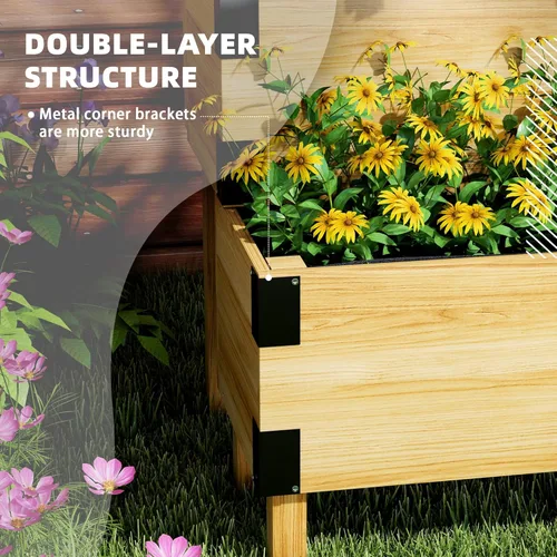 Vista 4 de Outsunny Cama de jardín elevada con enrejado, maceta elevada de madera de 2 niveles con patas y esquinas de metal para verduras, flores, hierbas