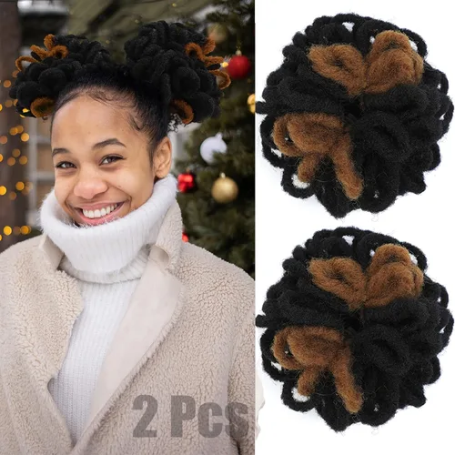 Vista 32 de DreadLock Moño 10" Moño de Pétalos Loc Afro High Puff Cola de Caballo con Cordón Peluca Locs Falsos Sintéticos Moño de Cabello Cola de Caballo