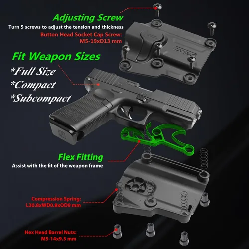 Vista 2 de Mega-Fit Holster Fit Most Popular Full Size and Compact Pistols, Trigger Guard Locking System Level Ⅱ Retention, Black