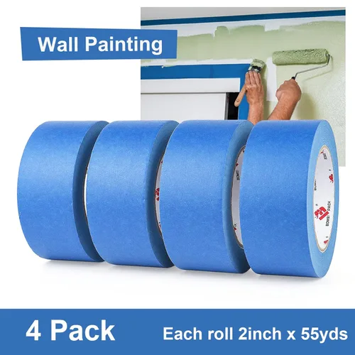 Vista 8 de BOMEI PACK Cinta de Pintor Azul de 2'', Cinta de Pintura de 2 pulgadas x 55 Yardas (220 Yardas Totales) 4 Rollos Cinta de Pintor Azul Cinta