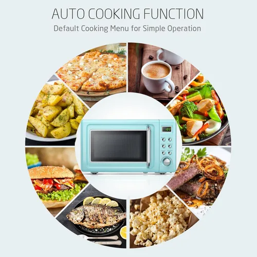 Vista 5 de Horno de microondas retro para encimera SIMOE, microondas pequeño de 0.7 pies cúbicos con función de descongelamiento, 5 niveles de potencia, 8