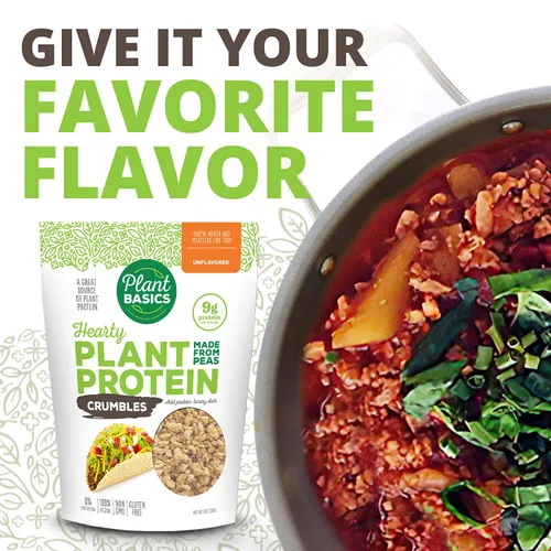 Vista 5 de Plant Basics - Proteína vegetal abundante - Crumble sin sabor, 1 libra - Condimento a base de plantas, como el jamón, 2 onzas - Sin OMG, sin gluten