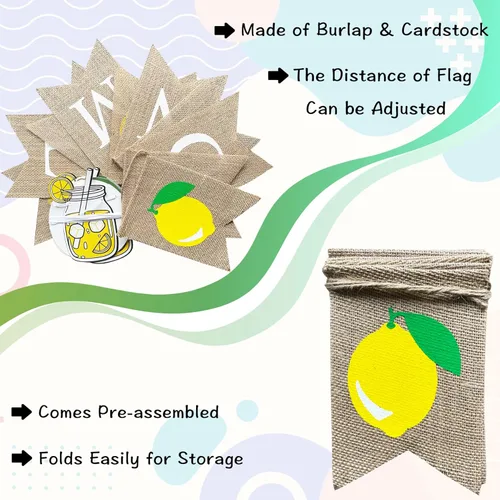 Vista 4 de VILIFEVER Cartel de arpillera de limonada para decoraciones de soporte de limonada, guirnalda de limón, decoraciones de fiesta de limón de verano
