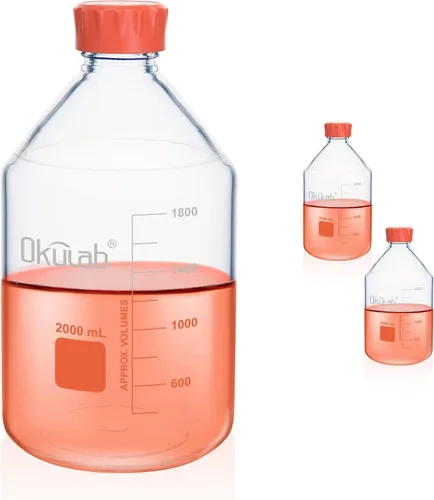 Vista 11 de Botellas redondas de almacenamiento de medios de 33.8 fl oz (34 onzas), vidrio de borosilicato 3.3, con tapones de rosca GL45 en material PP