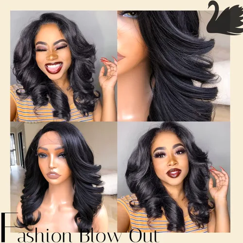 Vista 3 de BlackSwern - Peluca de encaje frontal de 14 pulgadas con cuerpo ondulado de encaje HD, pelucas sin pegamento de cabello humano preestilizadas