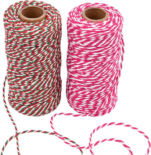 Sunmns Cuerda de cuerda de Navidad de algodón para envolver regalos, manualidades, 656 pies (Multicolor B)