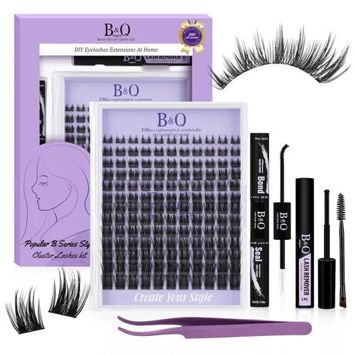 Vista 22 de B&Q Racimos de pestañas finas completos B49, racimos de pestañas 156 piezas, extensiones de pestañas cómodas en bandeja, 8-18 mm, pestañas