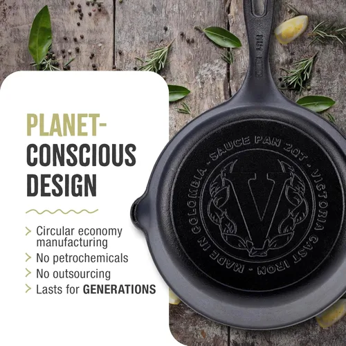 Vista 5 de Victoria Cacerola de hierro fundido, olla de fusión de hierro fundido, fabricada en Colombia, 2QT