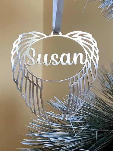 Vista 3 de Personalized Angel Wings, Laser Cut Custom Names, Christmas Tree Decorations, Stainless Steel, Family Names, Xmas Bauble 2025, for Her, Mom, Dad