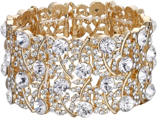 BriLove Pulsera elástica de tenis con racimo de cristal para boda para mujer