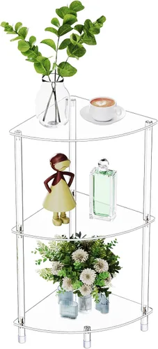 Vista 9 de Mesa auxiliar de acrílico triangular transparente para espacios pequeños, 11.81 pulgadas de largo x 11.81 pulgadas de ancho x 19.82 pulgadas