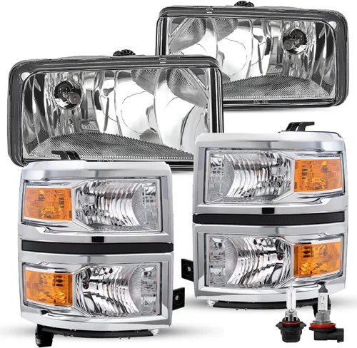 Vista 24 de JSBOYAT Conjunto de faros delanteros con luces antiniebla para Chevy Silverado 1500 2014-2015, camioneta, halógena, estilo OE, par de faros