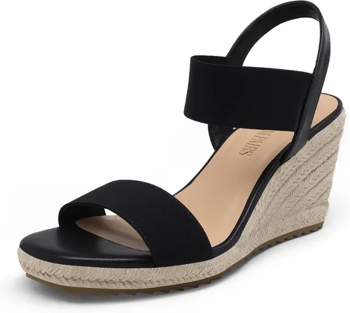 DREAM PAIRS Alpargatas de punta abierta para mujer, sandalias de plataforma elegantes sin cordones con correa elástica en el tobillo