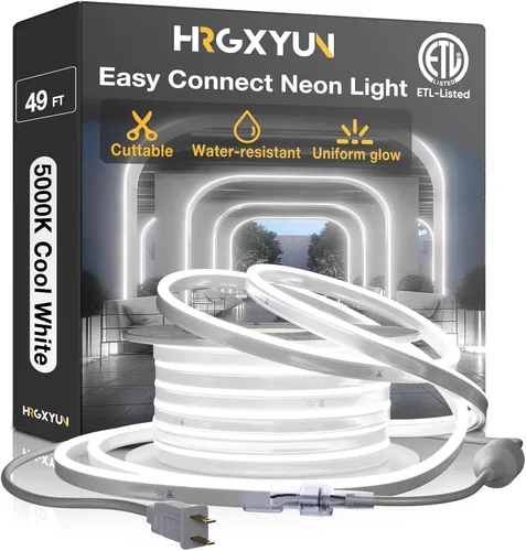 Vista 20 de Cuerda de luz LED de neón de 110 V, regulable de 16.4 pies, fácil de conectar, tira de luz comercial impermeable al aire libre, lista ETL 5000K