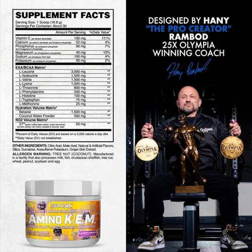 Vista 3 de Evogen Amino K.E.M. - Volumizador de Bomba en Polvo EAA y BCAA Suplemento de Aminoácidos BCAA para Flujo Sanguíneo, Crecimiento Muscular e