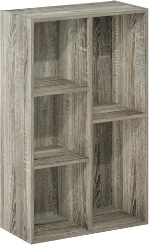 Vista 233 de Furinno - Estantería de cubos de 5 niveles serie Luder para libros y almacenamiento, color roble francés