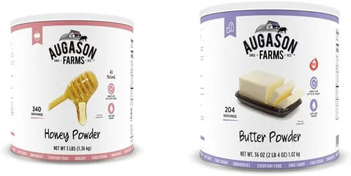 Augason Farms Miel en polvo 3 libras y mantequilla en polvo 2 libras 4 oz lata No. 10