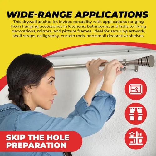 Vista 4 de Kit de anclaje de yeso de zinc autoperforante Qualihome con tornillos - Anclajes de yeso para pared hueca autoperforantes de metal con aletas