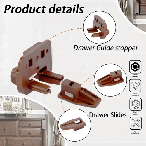 Vista 5 de Juego de 3 piezas de reparación de correderas de cajón para montaje central, guías de cajones de plástico para guía de cajones Rite-Trak I Glide &