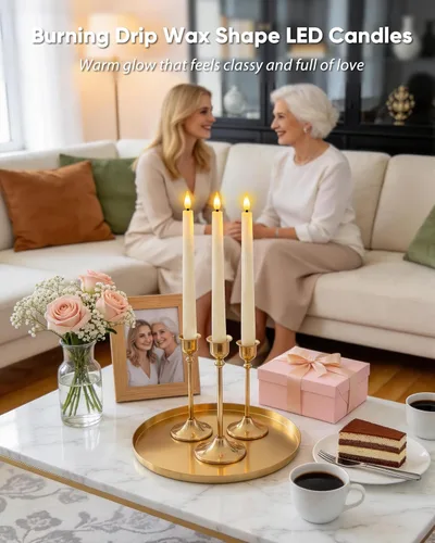 Vista 2 de Homemory 2 Piezas Velas Cónicas Cerosas Sin Llama con Control Remoto, Vela Cónica Parpadeante que Funciona con Batería, Candeleros LED Sin Llama