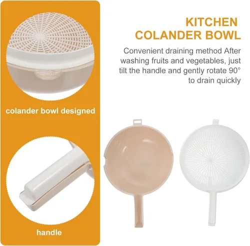 Vista 9 de Mobestech Manija de lavabo de plástico Manual para capa Cesta beige Lavado de frutas Drenaje de verduras Colador de utensilios Lavado de doble capa